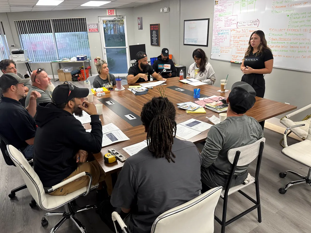 A Stratella trainer leading a team seated around a conference table